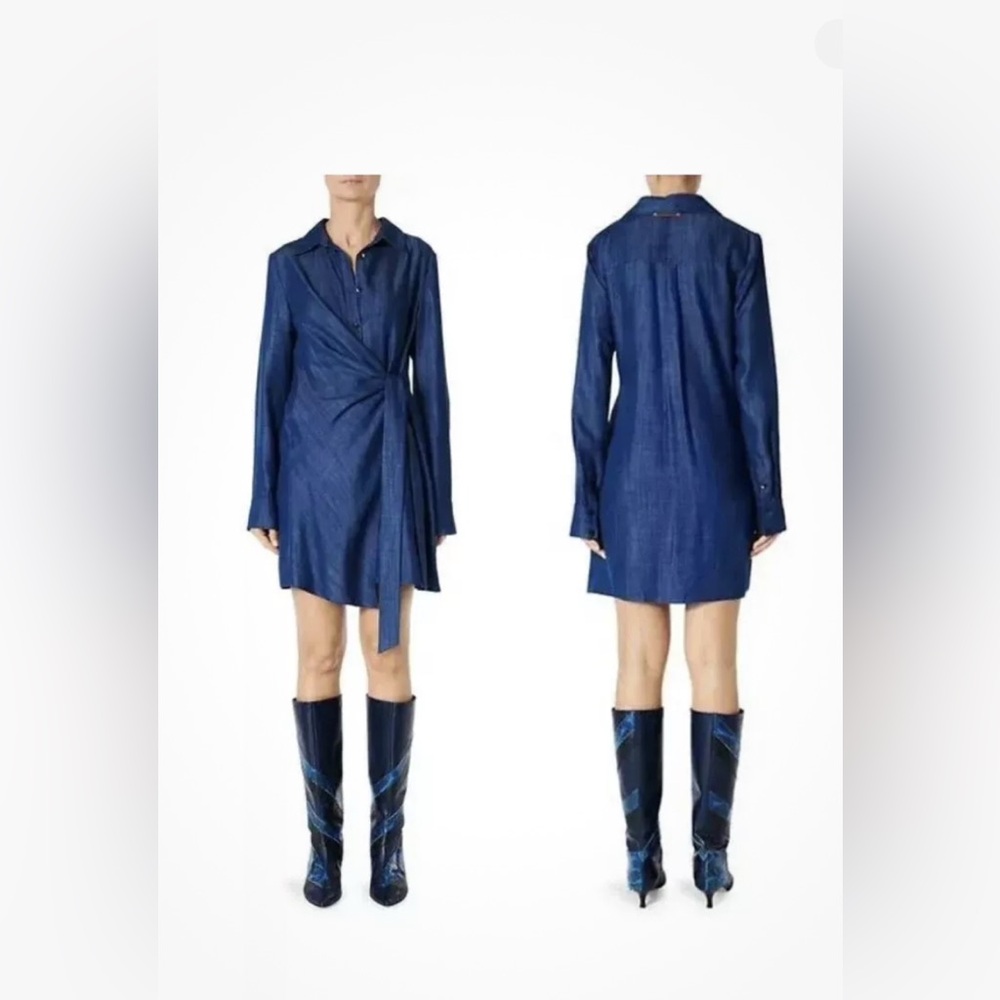 TIBI Dark Indigo Blue Drape Tunic Mini Dress Wrap Style Side Tie 2
